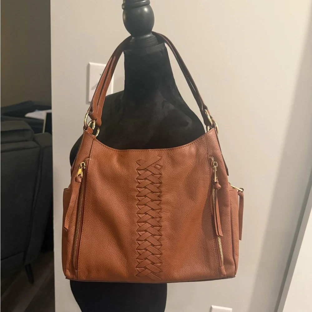 NEW Lodis Cognac Woven-Front Leather Shoulder Bag - Picture 2 of 9